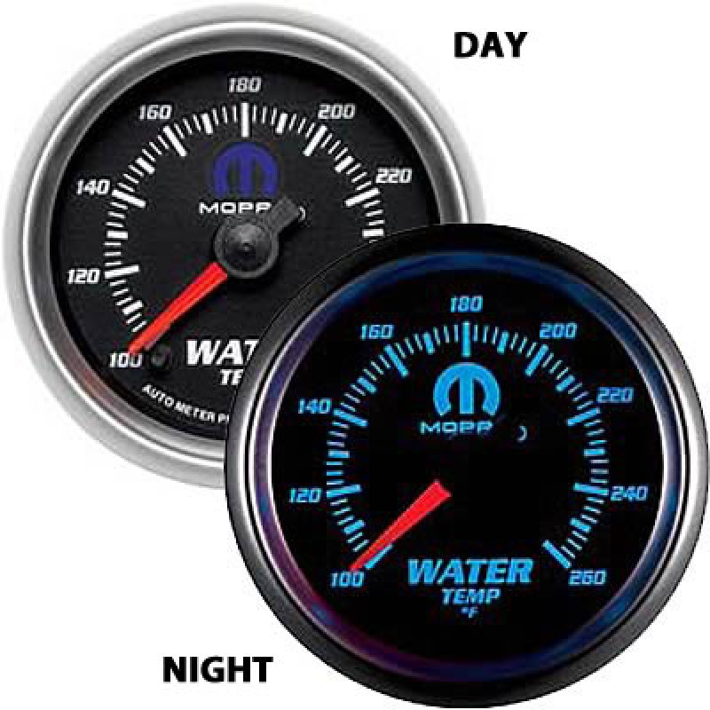 MOPAR BY AUTOMETER Water Temperature Gauge Full Sweep, Electronic, 2 1/16", Black Dial, 100-260° F Range