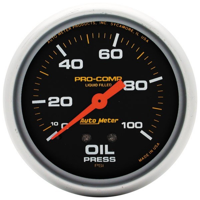 Auto Meter Liquid Filled 2-5/8" Oil Pressure, 0-100 Psi, Pro-Comp