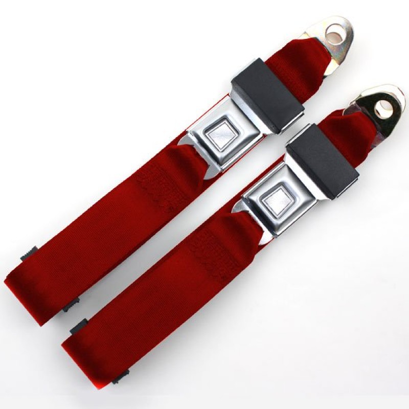 Seatbelt Solutions, Rear, Red, Non-Retractable, 60" Lap Belts with Metal Push Button, Pair