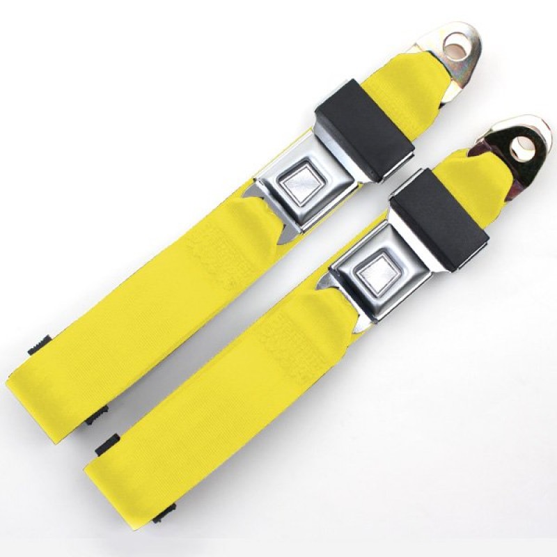 Seatbelt Solutions, Rear, Yellow, Non-Retractable, 60" Lap Belts with Metal Push Button, Pair