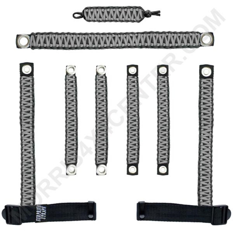 Surprise Straps Set of 7 Straps Plus Matching Key Fob - Silver Paracord and Solid Black Paracord