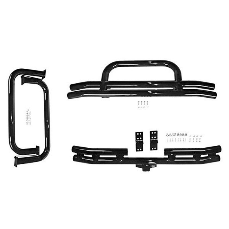 Rugged Ridge Tube Front Bumper, Rear Bumper with 2" Receiver Hitch and Side Nerf Bars Kit, Powder Coated - Black