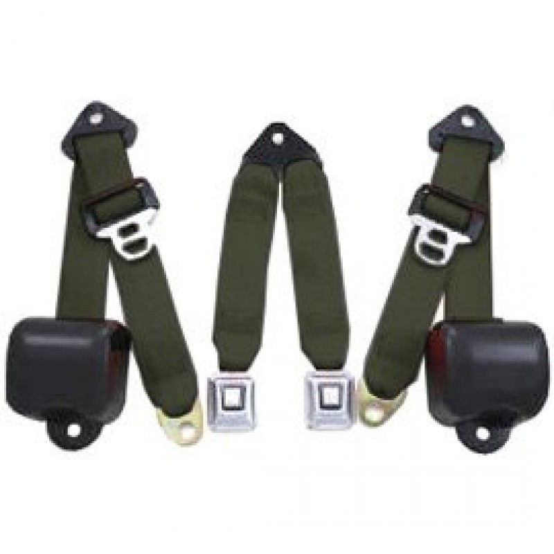 Rear Metal Push Button 3 Point Retractable Belts, Military Green