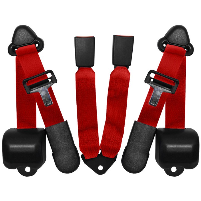 Rear Seat Belt 3 Point Retractable Pair Flame Red | Best Prices & Reviews  at Morris 4x4