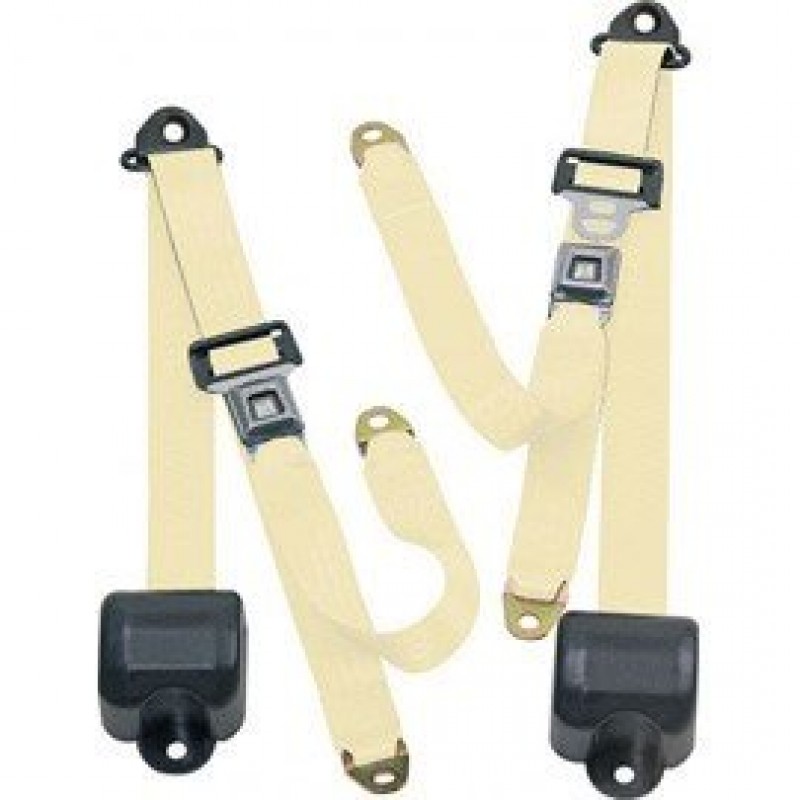 Front Metal Push Button 3 Point Retractable Belts, Ivory