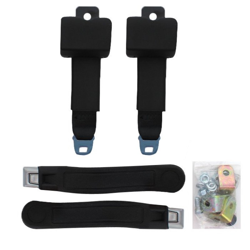 Front Metal Push Button 2 Point Retractable Belts, Black