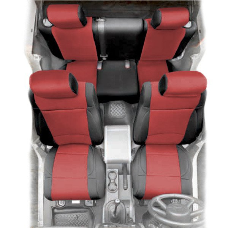 Smittybilt Neoprene Rear Seat Cover, Black with Red