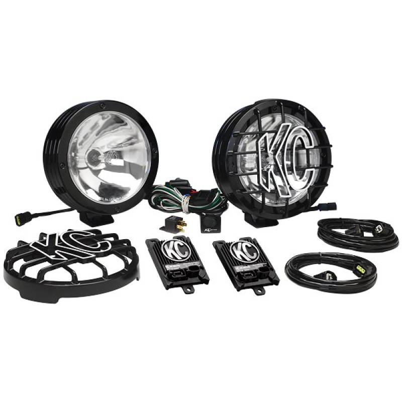 KC HiLiTES 8" Round Rally 800 HID Driving Clear Light, Black Stainless with Black ABS Stone Guard - Kit
