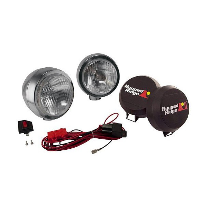 Rugged Ridge Hid Off Road Fog Light Kit 2 Lights With Wiring Harness 6 Inch Round Stainless Steel