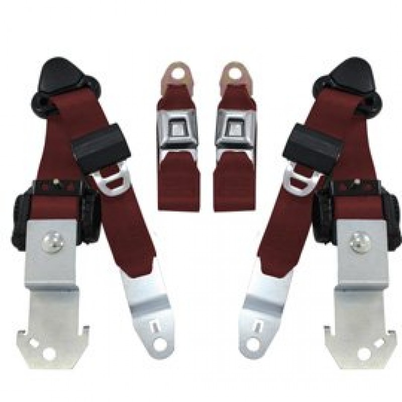 Seatbelt Solutions, Front Push Button 3 Point Retractable Seat Belts, Pair, Maroon