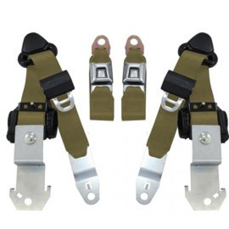 Seatbelt Solutions, Front Push Button 3 Point Retractable Seat Belts, Military Green