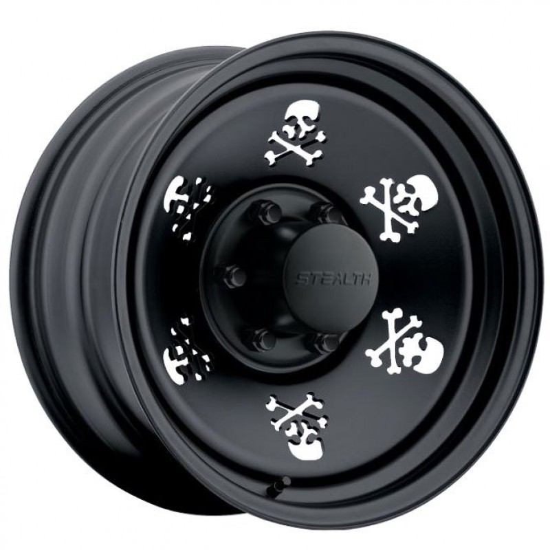 U.S. Wheel Stealth Black Skull Steel Wheel - 15"x8" - Bolt Pattern 5x4.5" - Back Spacing 4.75" - Black Matte