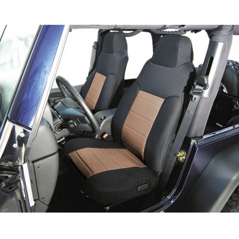 Rugged Ridge Custom Fabric Front Seat Covers, Black / Tan - Pair