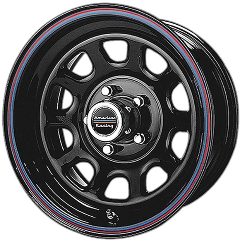 American Racing AR767 Steel Wheel - 16"x8 -Bolt Pattern 5x5.5" - Backspacing 4.97" - Gloss Black w/ Red and Blue Stripes