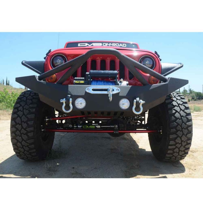 DV8 Off-Road Full Width Front Bumper with Skid Plate, Steel - Textured Black