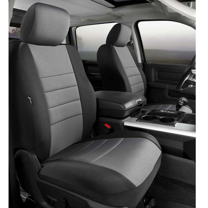 Fia Neoprene Custom Fit Seat Covers, Front Seat, Black with Gray Center Panel - Pair