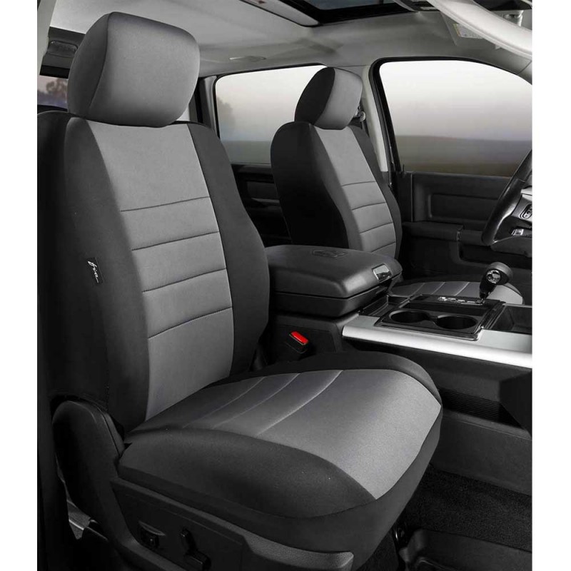 Fia Neoprene Custom Fit Seat Covers, Front Seat, Black with Gray Center Panel - Pair