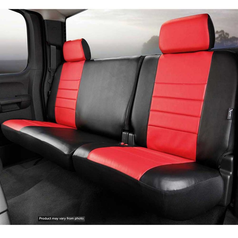 Fia LeatherLite Custom Fit Seat Covers, Rear Seat, Black with Red Center Panel