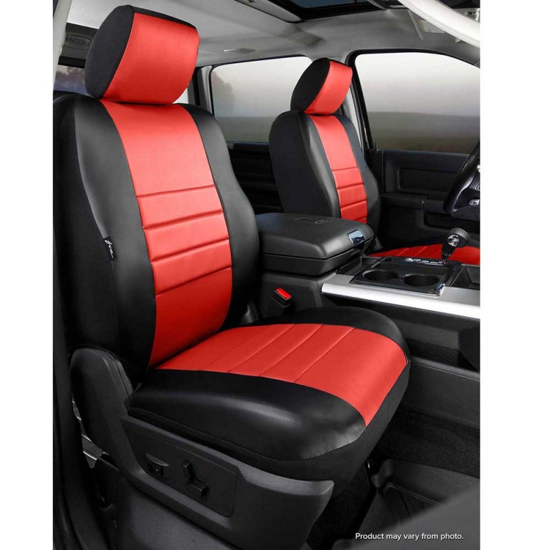 Fia LeatherLite Custom Fit Seat Covers, Front Seat, Black with Red Center Panel - Pair