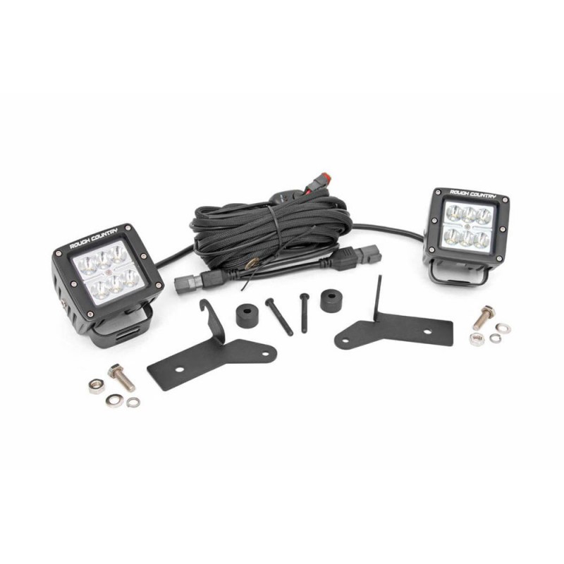 Rough Country 2" LED Lower Windshield Cube Light Kit, Chrome Series - Pair