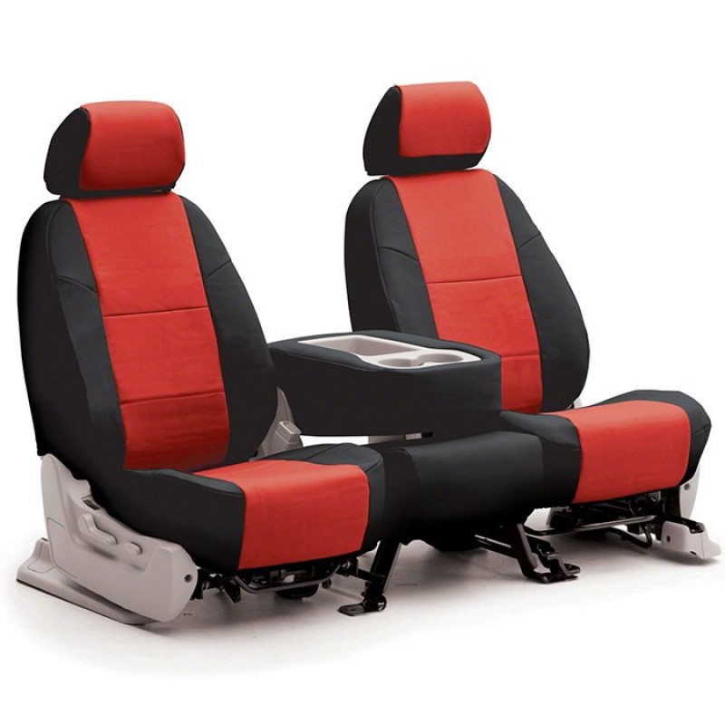 Coverking Front Bucket Seat Cover, Leatherette - Red/Black Sides
