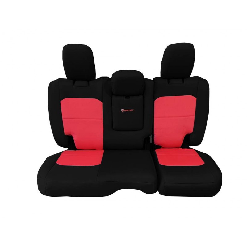 Bartact Tactical Rear Split Bench Seat Cover for JL 4-Door with Armrest - Black and Red