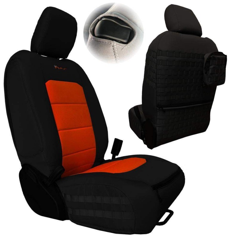 Bartact Tactical Front Seat Covers for JL 2-Door, Black and Orange - Pair