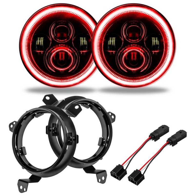Oracle 7 High Powered Led Headlights For Jeep Jl Red Led Halo Ring Pair Best Prices Reviews At Morris 4x4