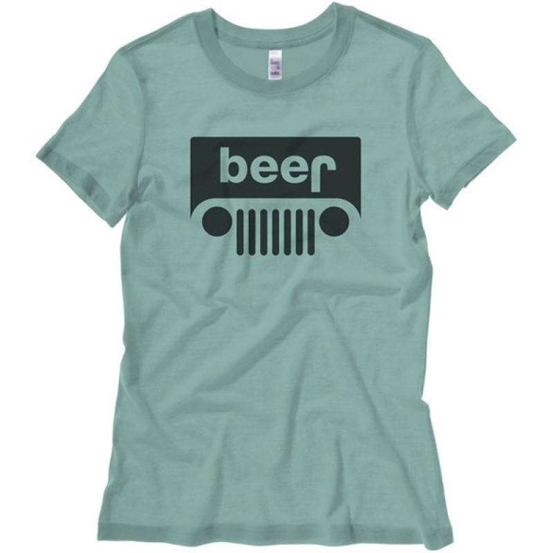 Women's Junior T-Shirt with Beer Jeep Logo, Aqua - 2X Large