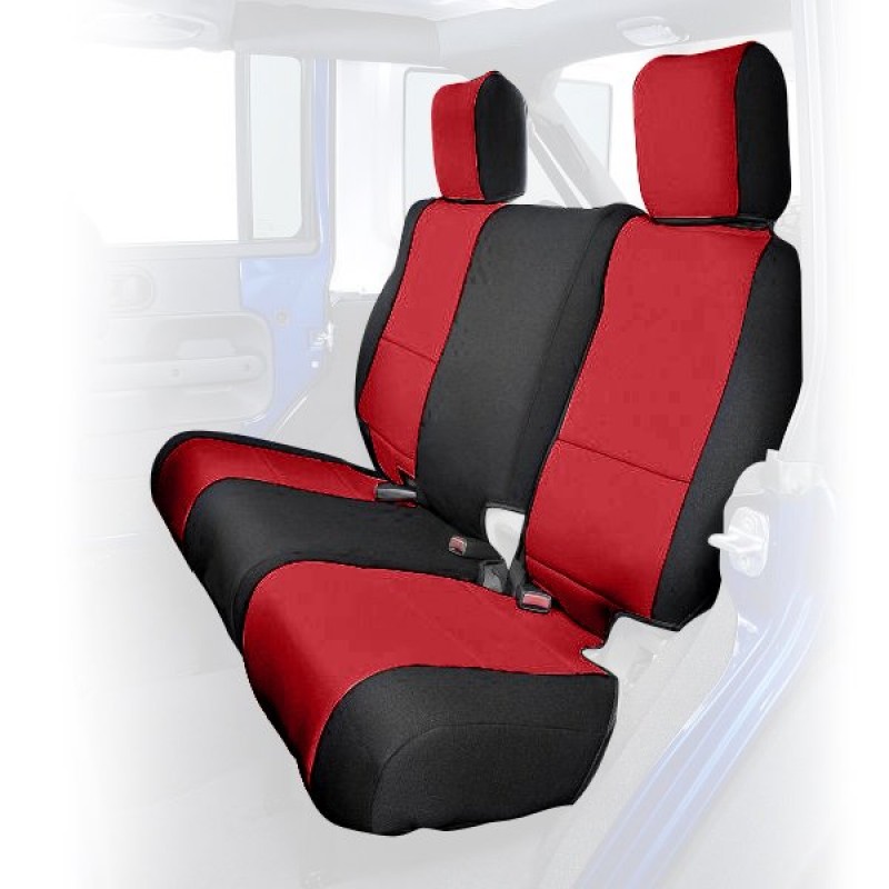 Coverking Rear Bench Seat Cover, 60/40 Split, Leatherette - Red on Black