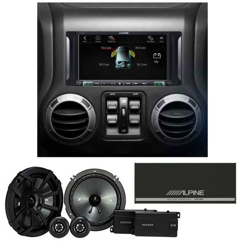 JK Sound System Package with Front & Rear Kicker 6.5" Speakers and Alpine I207-WRA 7" In-Dash System, 07-14 Wrangler JK
