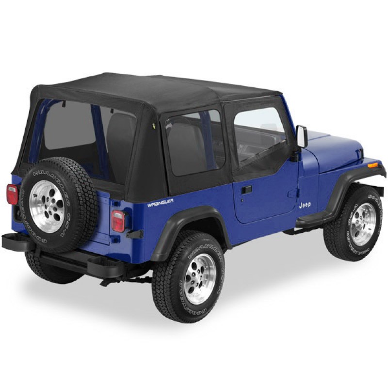 Pavement Ends Replay Soft Top with Tinted Side and Rear Windows, Clear Upper Door Skins, Black Denim