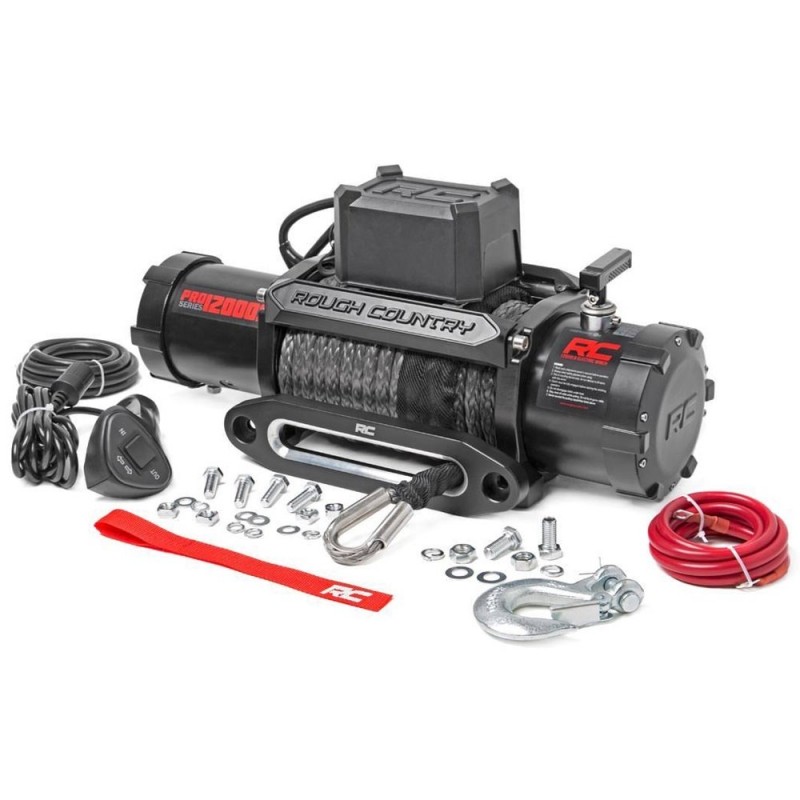Rough Country Pro Series Winch with Hawse Fairlead and Synthetic Rope - 12000lb