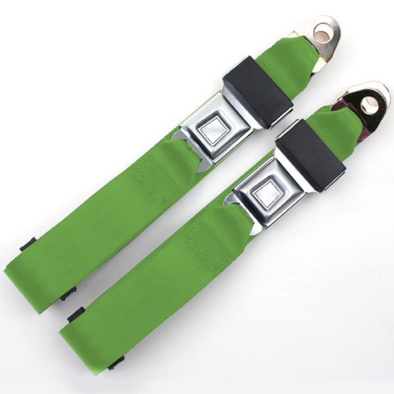 Seatbelt Solutions, Rear, Lime Green, Non-Retractable, 60" Lap Belts with Metal Push Button, Pair