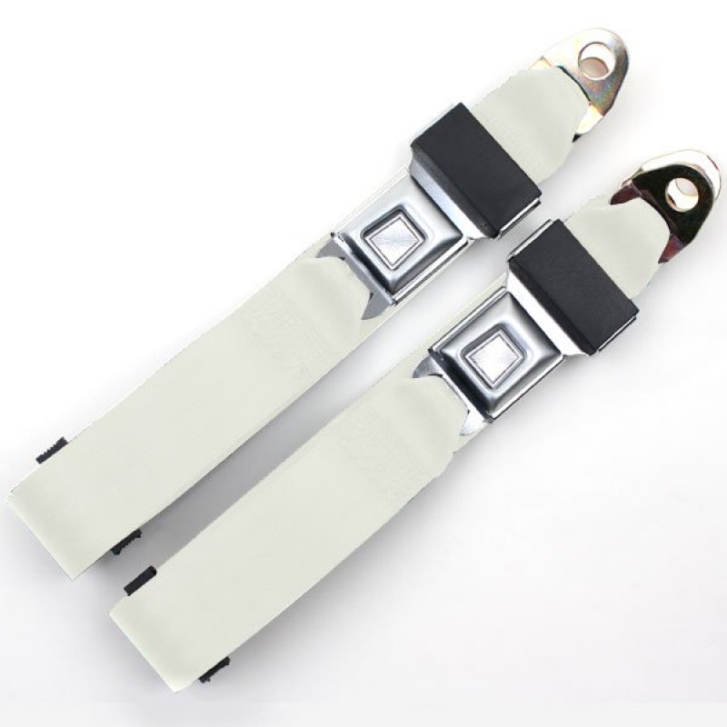 Seatbelt Solutions, Rear, White, Non-Retractable, 60" Lap Belts with Metal Push Button, Pair
