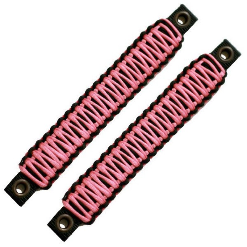 Bartact Paracord Sound Bar Grab Handles with Grommets, Black and Baby Pink - Pair