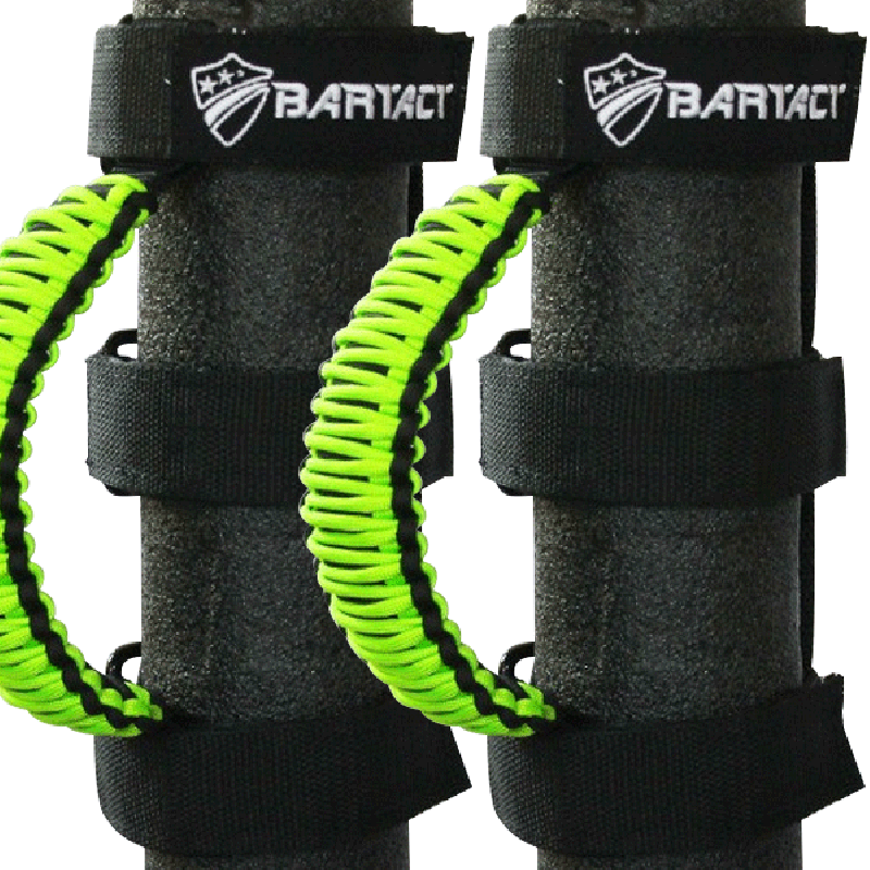 Bartact Paracord Roll Bar Grab Handles, Black and Gecko Neon Green - Pair
