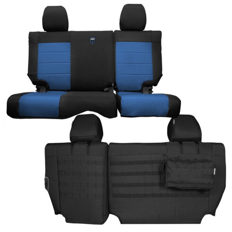 Trek Armor Supreme Rear Split Bench Seat Covers, Black And Blue