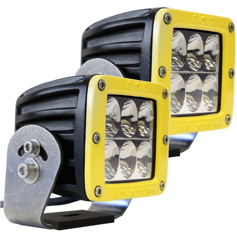 Rigid Industries D-Series 3" Heavy Duty LED Driving Beam Lights, Black with Yellow Bezel - Pair