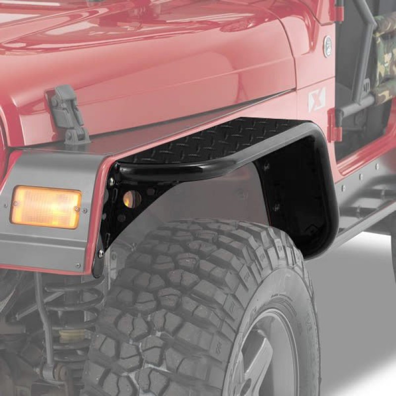 Warrior 6.5" Wide Front Tube Flares, Black Diamond Plate - Pair