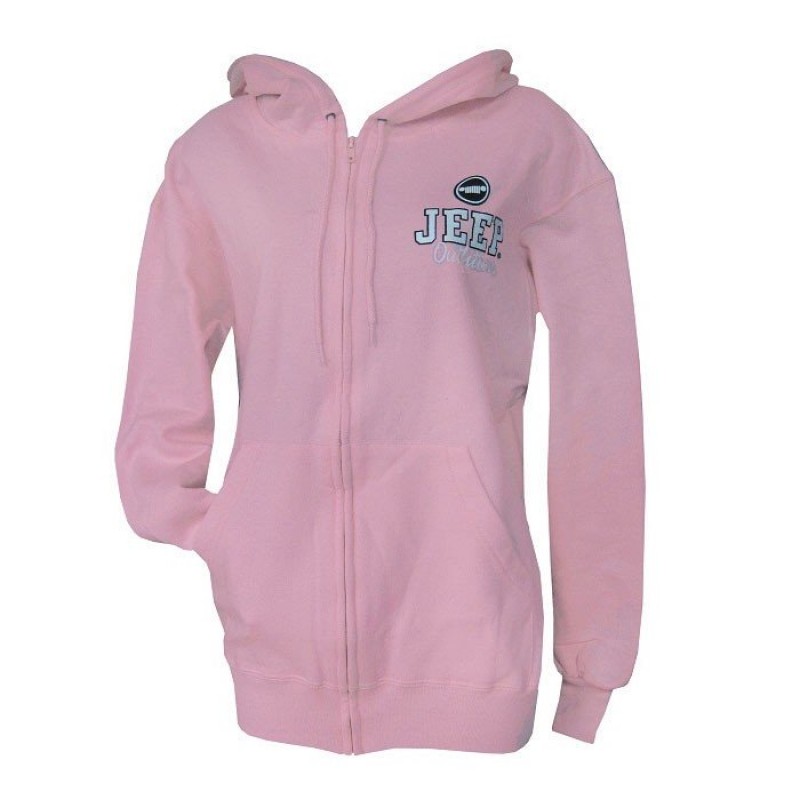 Women's, Pink 'Jeep Outfitters' With Wrangler Grille, Hooded Zip-Up Sweatshirt