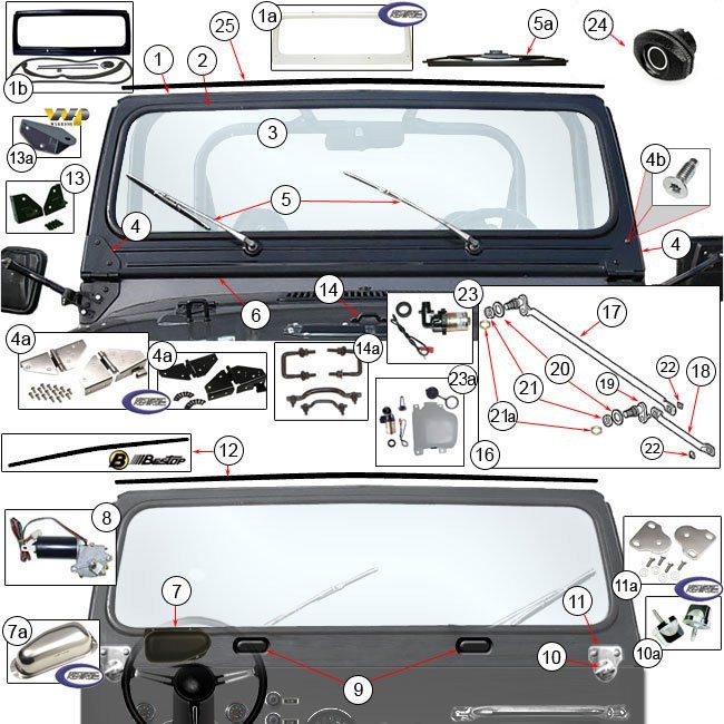 Windshield Parts & Components for Jeep CJ's