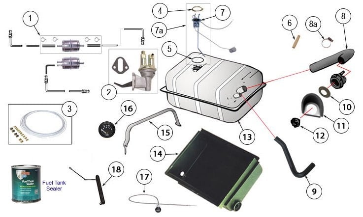 Jeep Wrangler CJ5 Fuel System Parts Diagram - OEM Replacement 1941-1974  Vintage CJ & Willy's Fuel System Parts - Morris 4x4