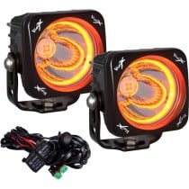 Vision X 3" Optimus Square Amber Halo Series Prime LED Lights - 10-Watts, 15 Degree Beam, Black Housing - Pair