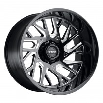 Tuff Wheels T4B 20"x12", Bolt Pattern 5x5", BS 4.72", Offset -45, Bore 71.6 - Gloss Black with Milled Spoke - Left