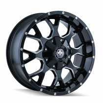 Mayhem Warrior 8015 Wheel, 17"x9", Bolt Pattern 6x135mm & 6x5.5", Backspacing 4.53", Offset -12 - Black with Milled Spok