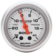 Auto Meter 2" Boost-Vacuum, 30 In. Hg/ 20 Psi, Mechanical , Ultra-Lite