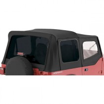 Rampage Replacement Soft Top, With Tinted Side & Rear Windows, Clear Upper Doors Skins, Black Denim