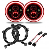 Oracle 7" High Powered LED Headlights for Jeep JL, Red LED Halo Ring - Pair