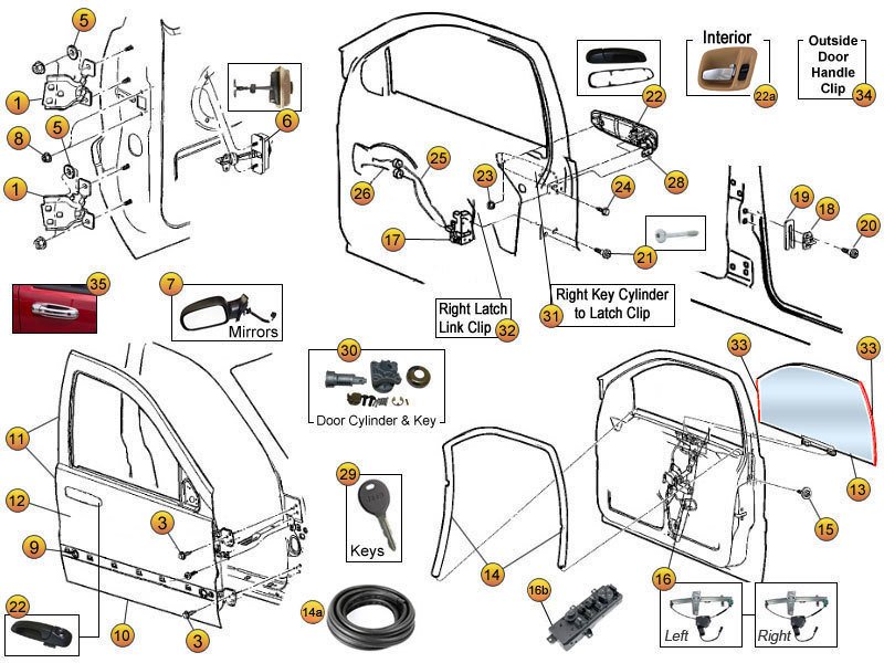 Jeep Grand Cherokee WJ Front Parts Diagram | 99-04 OEM Replacement Door Jam Parts & Window Motors Sale | Morris 4x4 Center